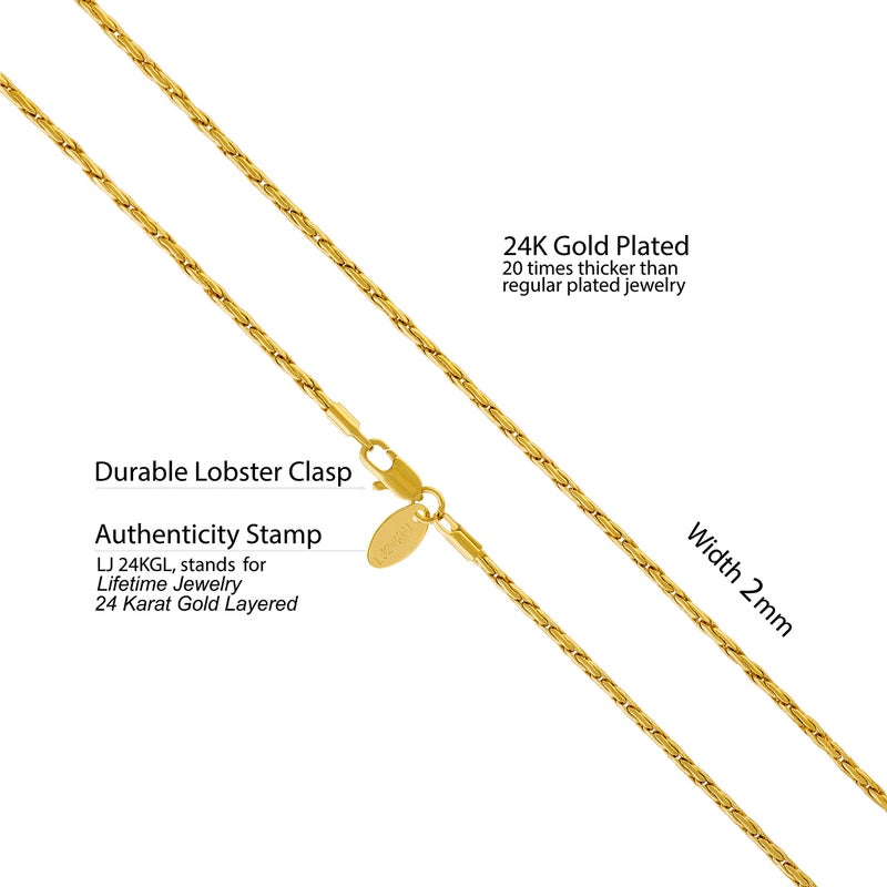 LIFETIME JEWELRY Twister Weave Chain Necklace for Women & Men 24k Real Gold Plated (2mm & 3mm) (2mm, 22 inches) - Image 3